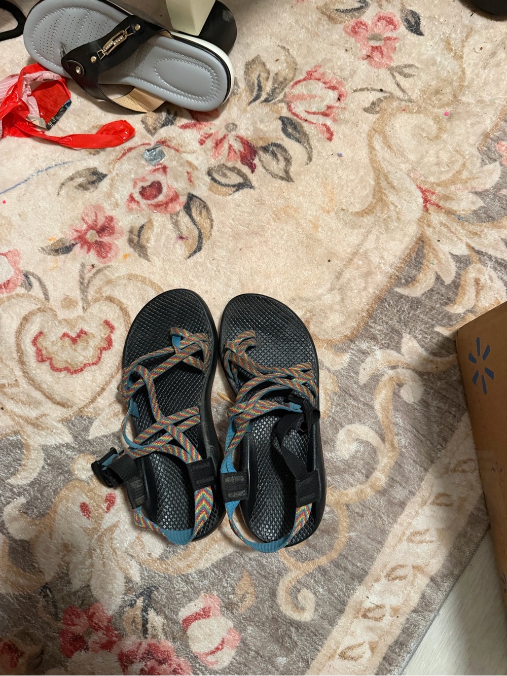 Chaco Women's Black Sandals with Multicolor Chevron Straps